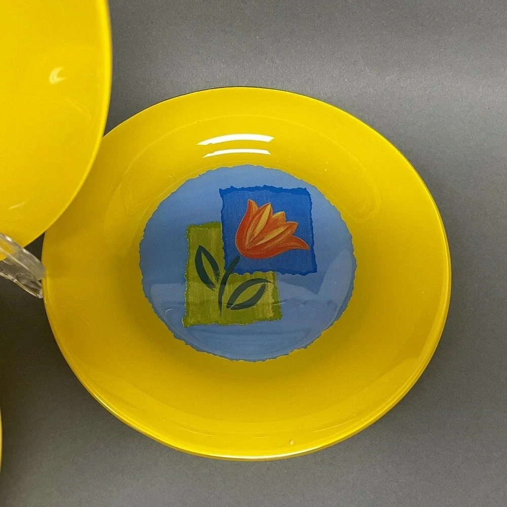 Cristal D'Arques-Durand Tulips Maty's Yellow Bowl Dinner Salad‎ Plates Glass